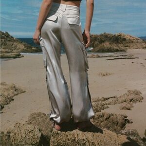 ZARA Cargo Pants Silver Satin Silky
